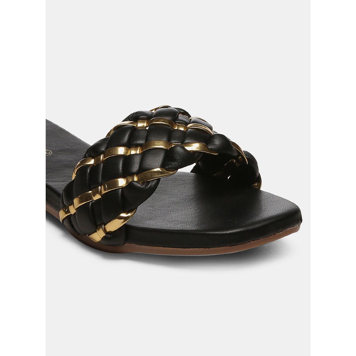 GNIST X Styli Metallic Detail Braided Design Flat Sandals-women-shoes-loafersandmoccasins-image-3