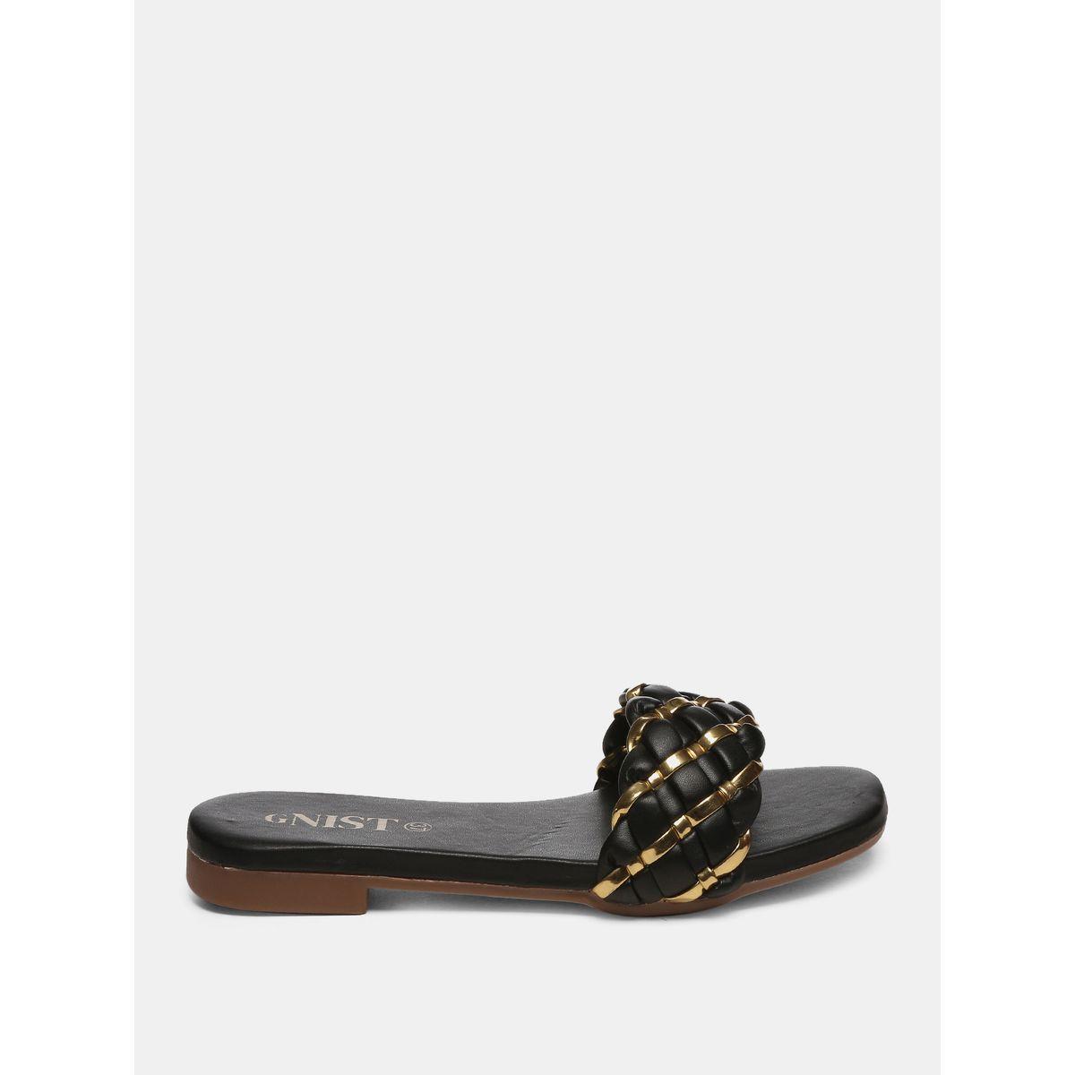 GNIST X Styli Metallic Detail Braided Design Flat Sandals-women-shoes-loafersandmoccasins-image-5