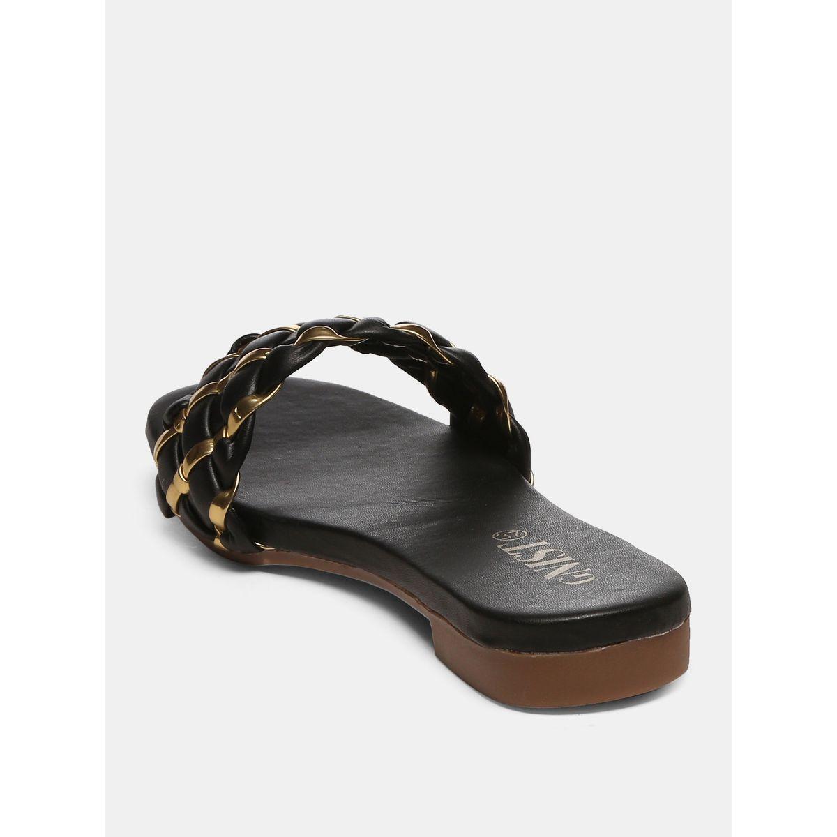 GNIST X Styli Metallic Detail Braided Design Flat Sandals-women-shoes-loafersandmoccasins-image-6