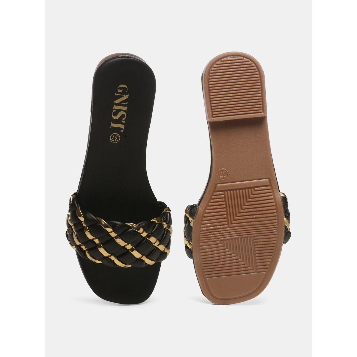 GNIST X Styli Metallic Detail Braided Design Flat Sandals-women-shoes-loafersandmoccasins-image-7