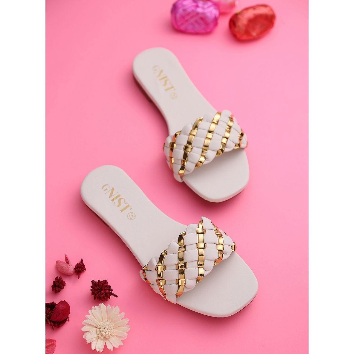 GNIST X Styli Metallic Detail Braided Design Flat Sandals-women-shoes-loafersandmoccasins-image-1