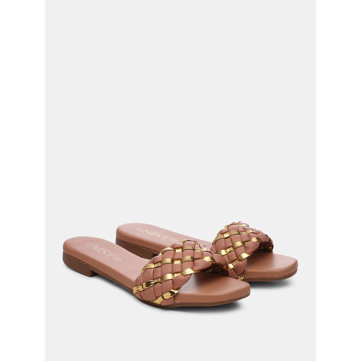 GNIST X Styli Metallic Detail Braided Design Flat Sandals-women-shoes-loafersandmoccasins-image-4