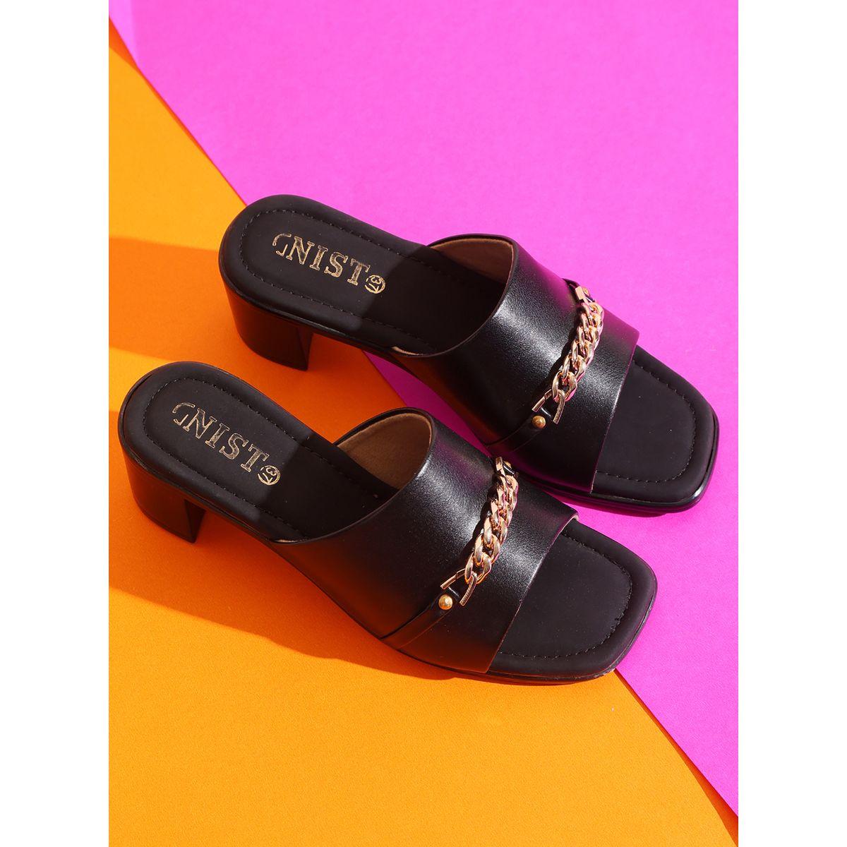 GNIST X Styli  Chain Embellished Block Heel Sandals-women-shoes-heels-image-1