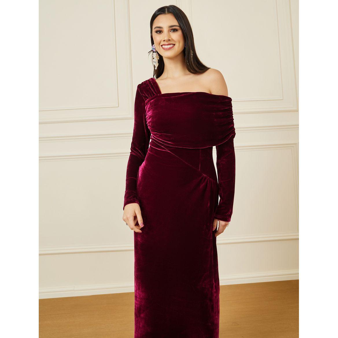 فستان مخمل ميدي بأكتاف مكشوفة-women-clothing-dresses-image-2