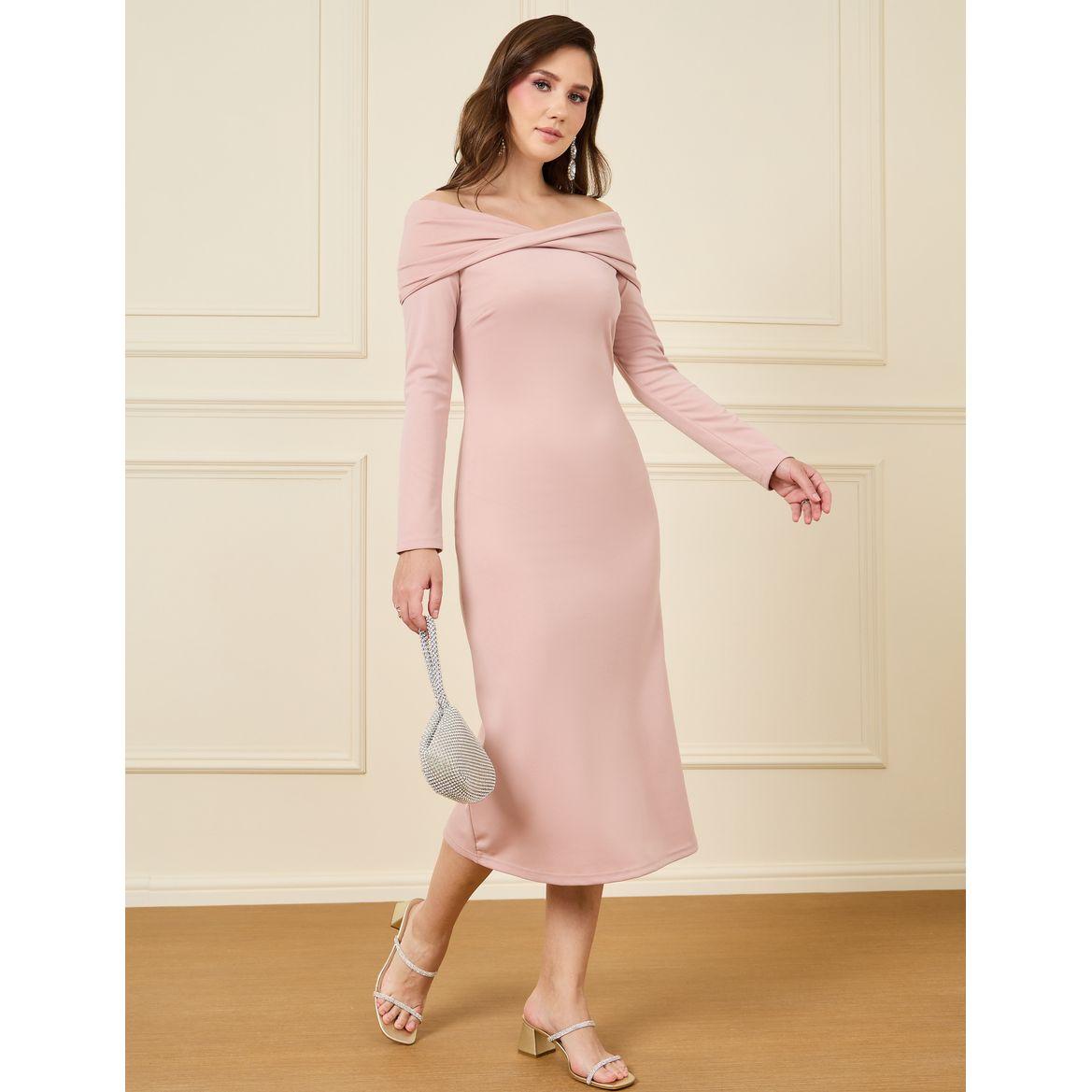 Styli Off Shoulder Neck Shift Midi Dress-women-clothing-dresses-image-1