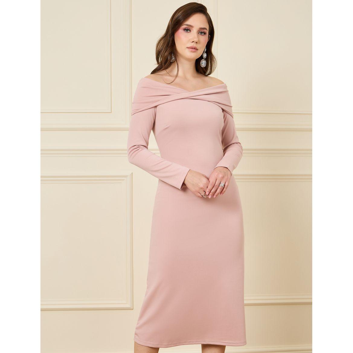 Styli Off Shoulder Neck Shift Midi Dress-women-clothing-dresses-image-2