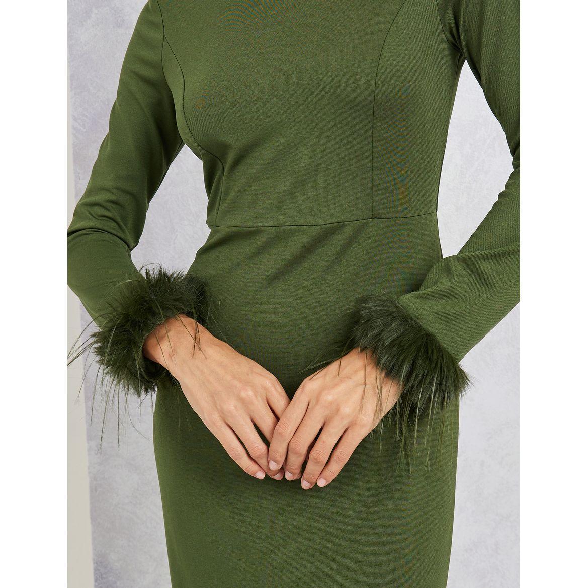 Styli Faux Feathered Hem Sheath Midi Dress-women-clothing-dresses-image-3
