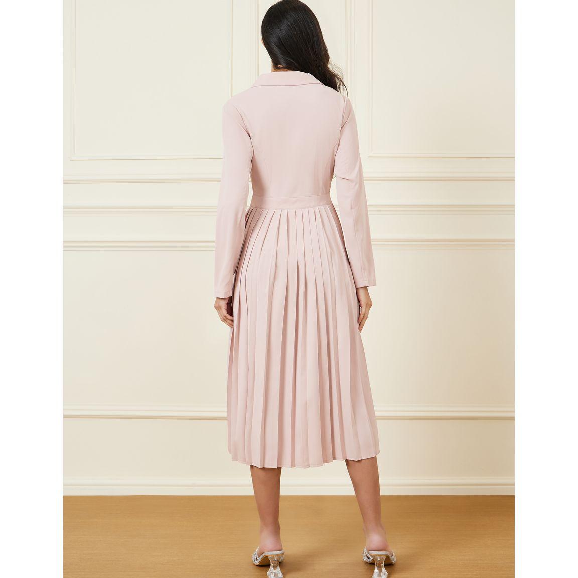 فستان ميدي بكسرات مع ياقة بشق-women-clothing-dresses-image-4
