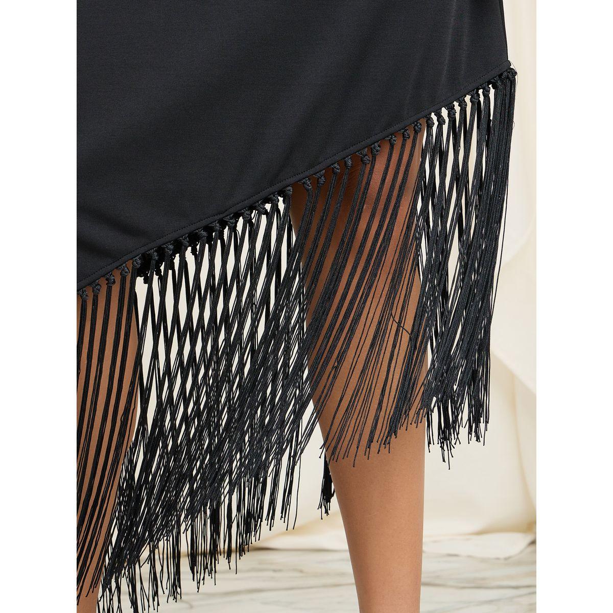 Styli Tassel Detail Asymmetric Hem Shift Dress-women-clothing-dresses-image-3