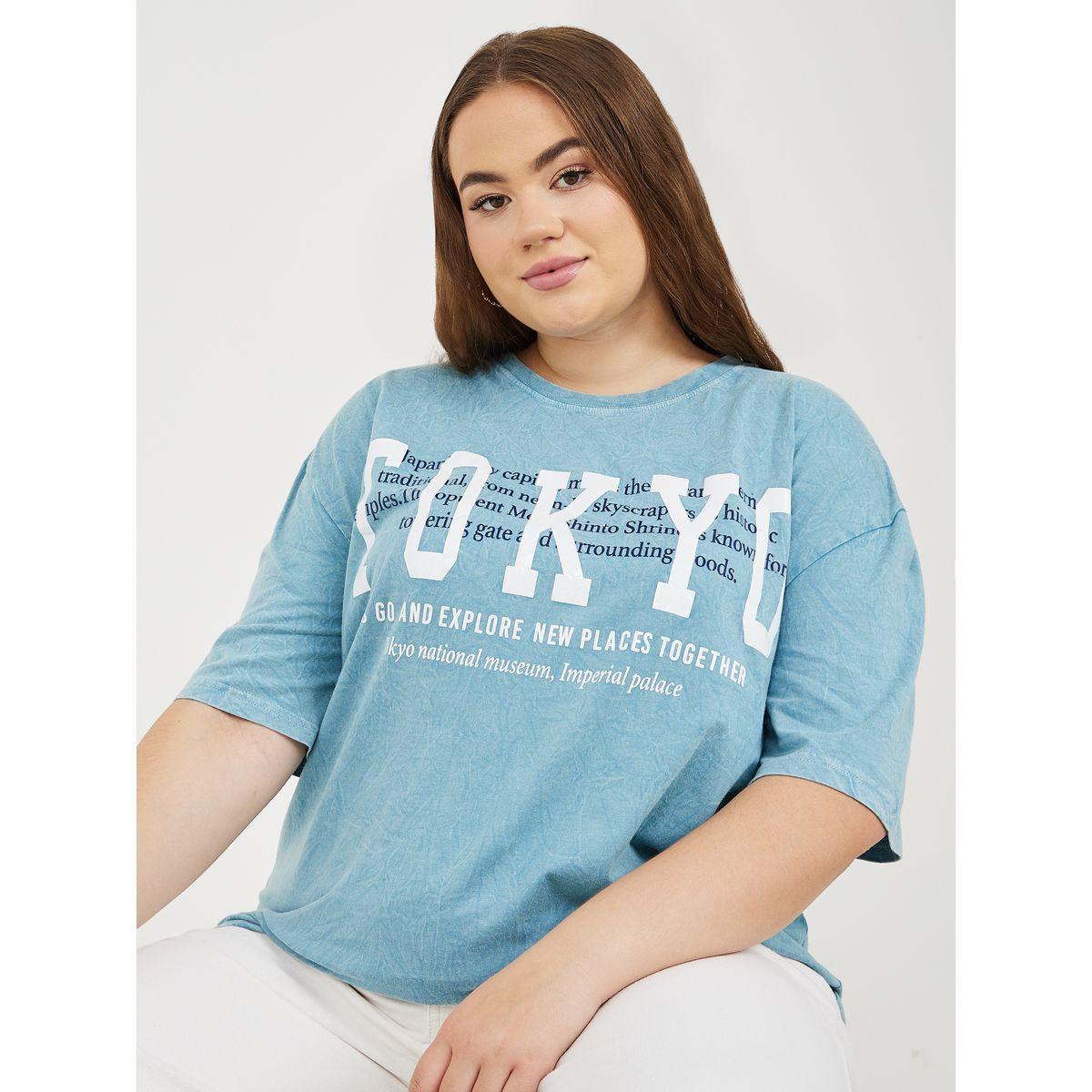 Styli Plus Oversized Acid Wash Tokyo Print T-shirt-women-clothing-tshirts-image-1