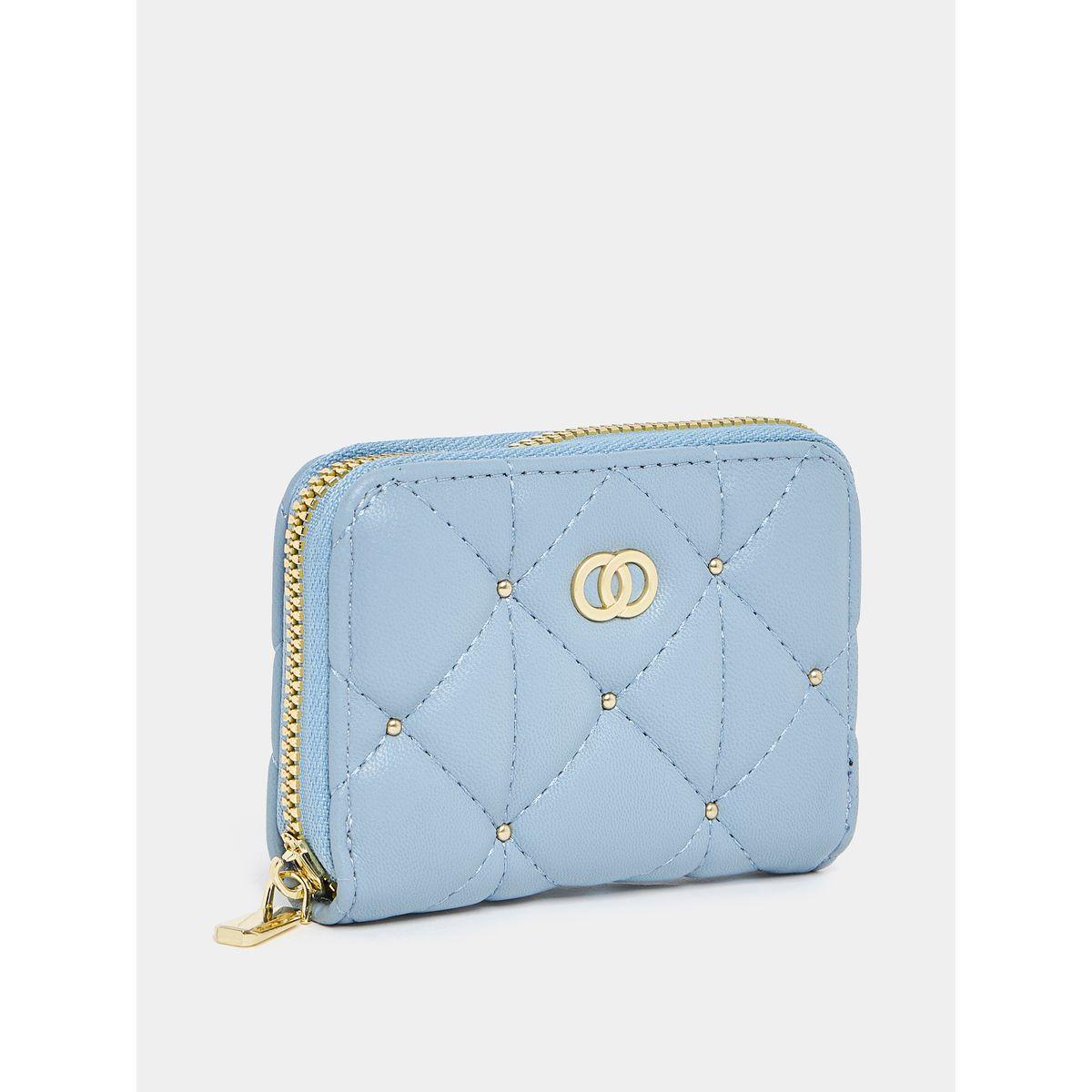 Styli Quilted Stud Detail Wallet with Zip Closure-women-bagsandwallets-wallets-image-1