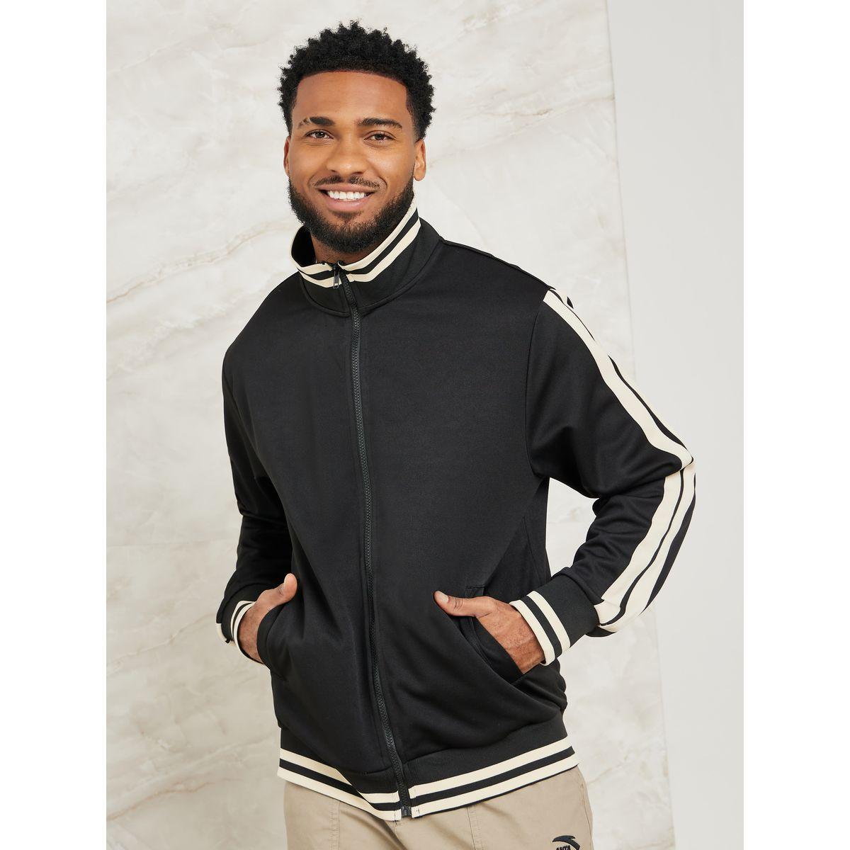 Styli Contrast Double Shoulder Panel Retro Front Zip Jacket-men-clothing-jacketsandblazers-jackets-image-1