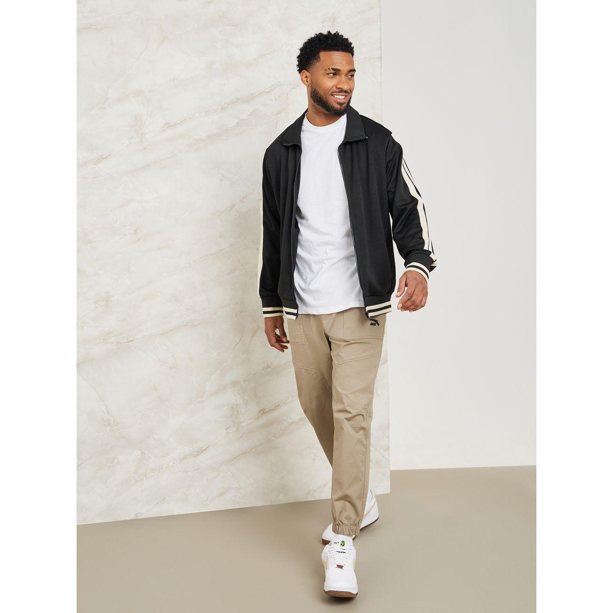 Styli Contrast Double Shoulder Panel Retro Front Zip Jacket-men-clothing-jacketsandblazers-jackets-image-2