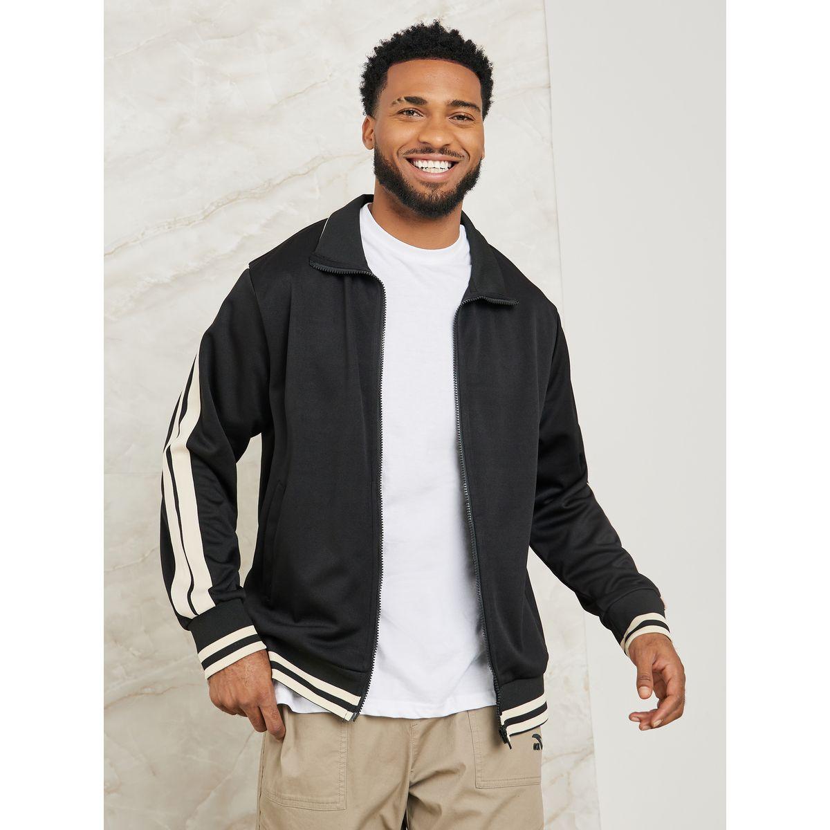 Styli Contrast Double Shoulder Panel Retro Front Zip Jacket-men-clothing-jacketsandblazers-jackets-image-3