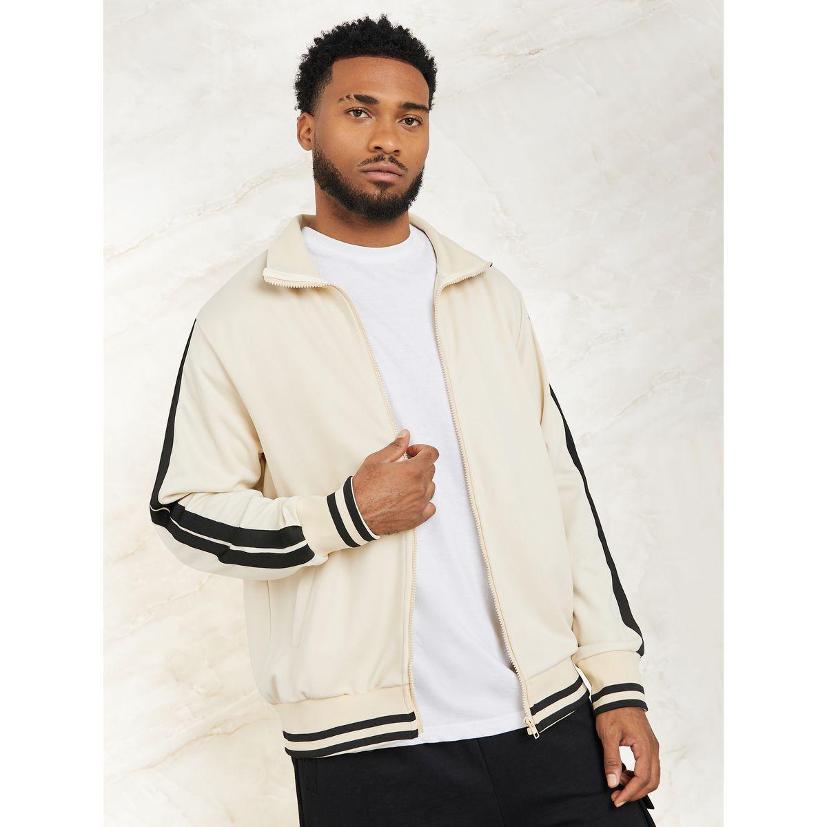 Styli Contrast Double Shoulder Panel Retro Front Zip Jacket-men-clothing-jacketsandblazers-jackets-image-3