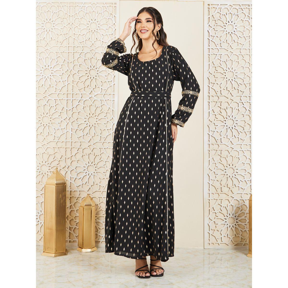 Styli Embroidered Detail Printed Jalabiya-women-arabicclothing-jalabiyas-image-1