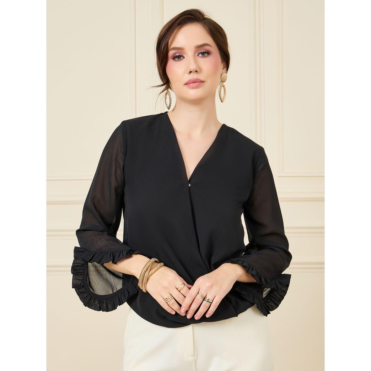 بلوزة بنمط لف واكمام بكشكش-women-clothing-shirtsandblouses-blouses-image-1