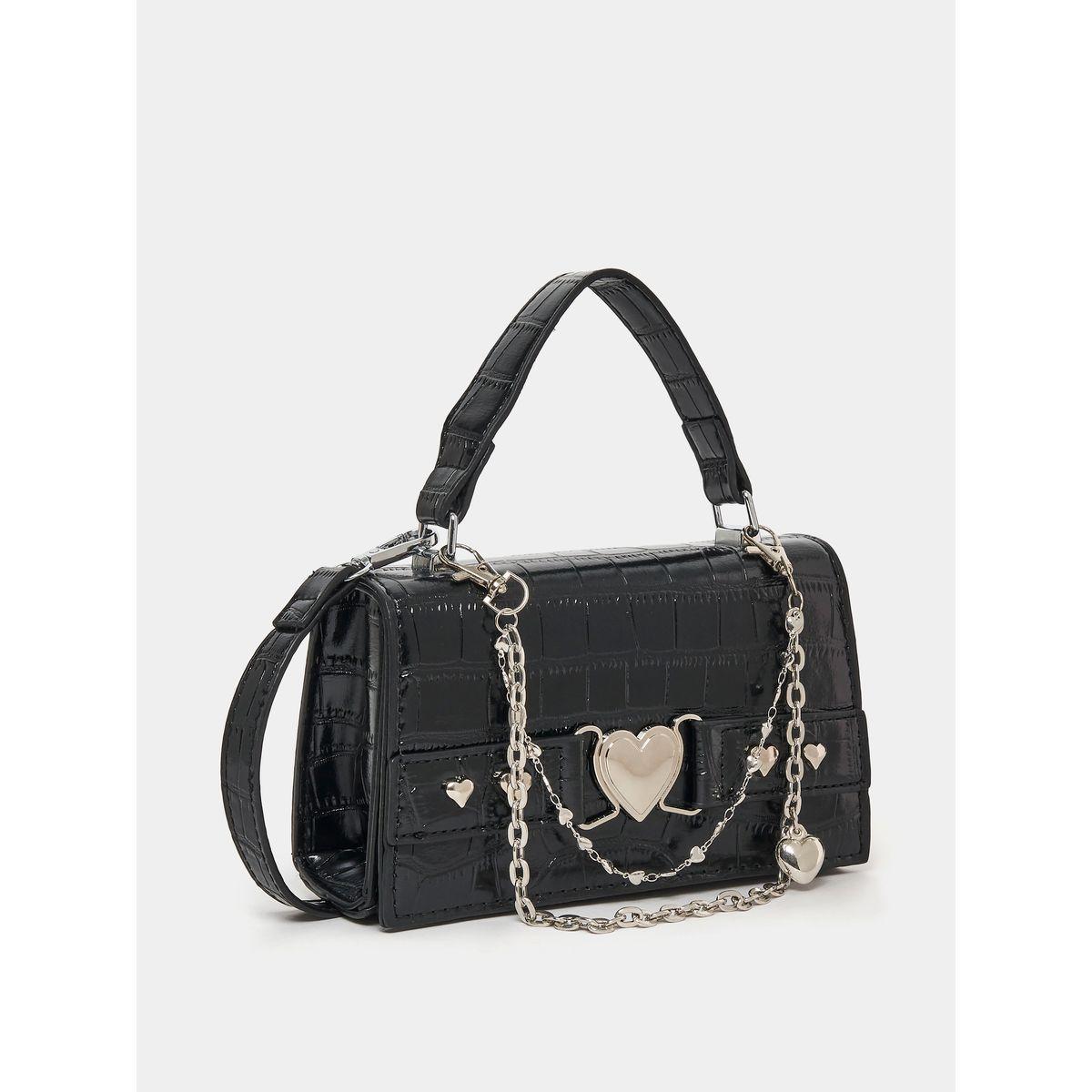 Styli Textured Heart Buckle Trim Chain Handbag-women-bagsandwallets-handbags-image-1