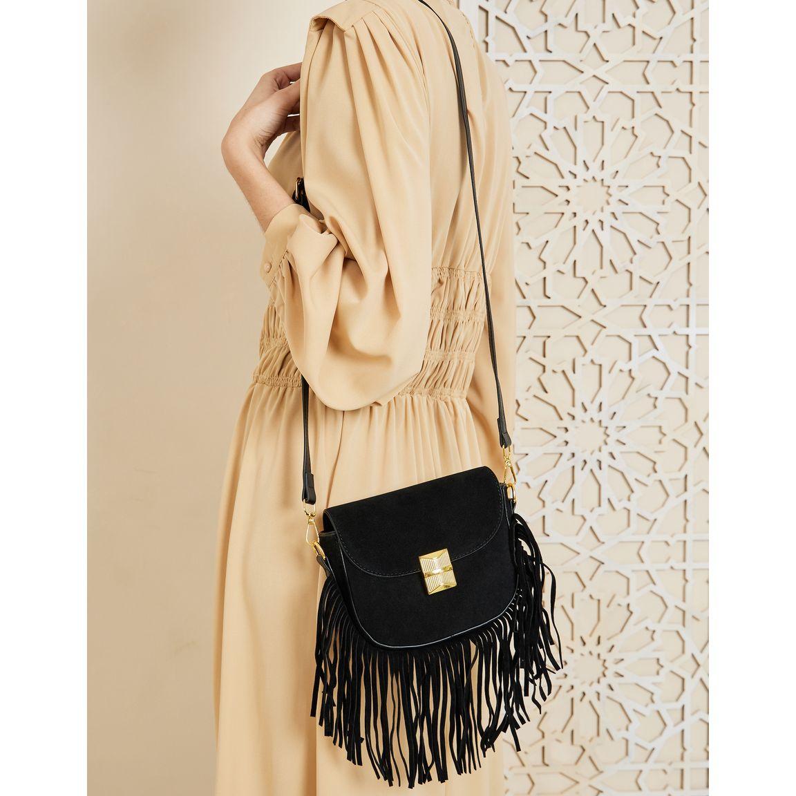 Styli Tassel Trim Buckle Detail Saddle bag-women-bagsandwallets-handbags-image-2