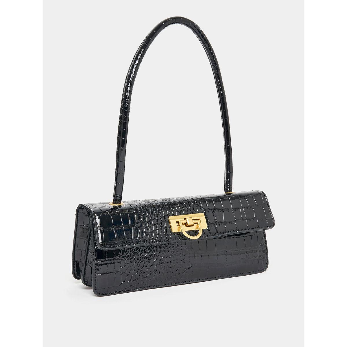 Styli Textured Flap Over Rectangle Bag with Push Lock-women-bagsandwallets-handbags-image-1