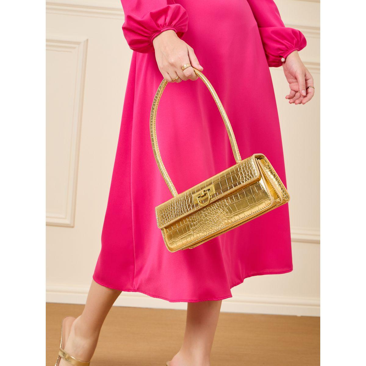 Styli Textured Flap Over Rectangle Bag with Push Lock-women-bagsandwallets-handbags-image-3