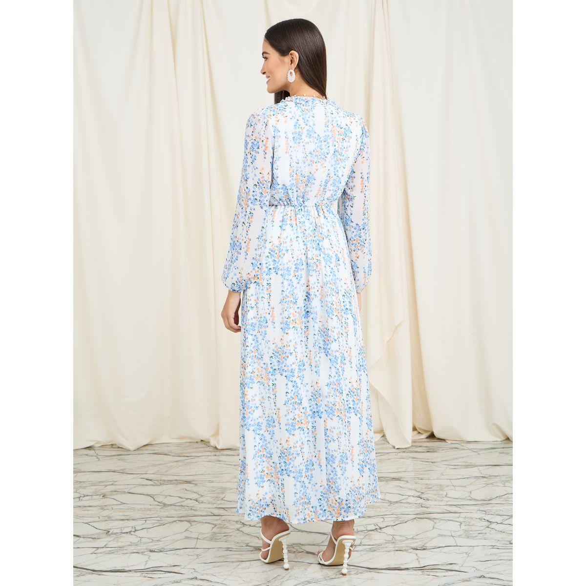 Styli Ruffle Detail Ditsy Floral Print A-Line Maxi Dress-women-clothing-dresses-image-4