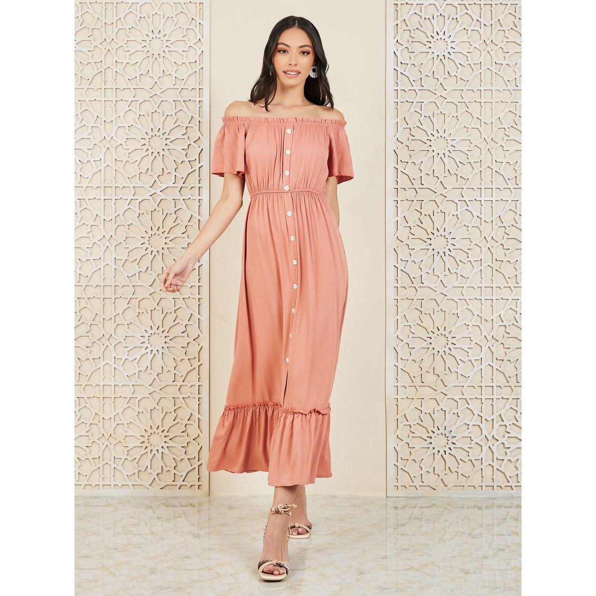 Styli Button Detail Off Shoulder Midi Dress-women-clothing-dresses-image-1