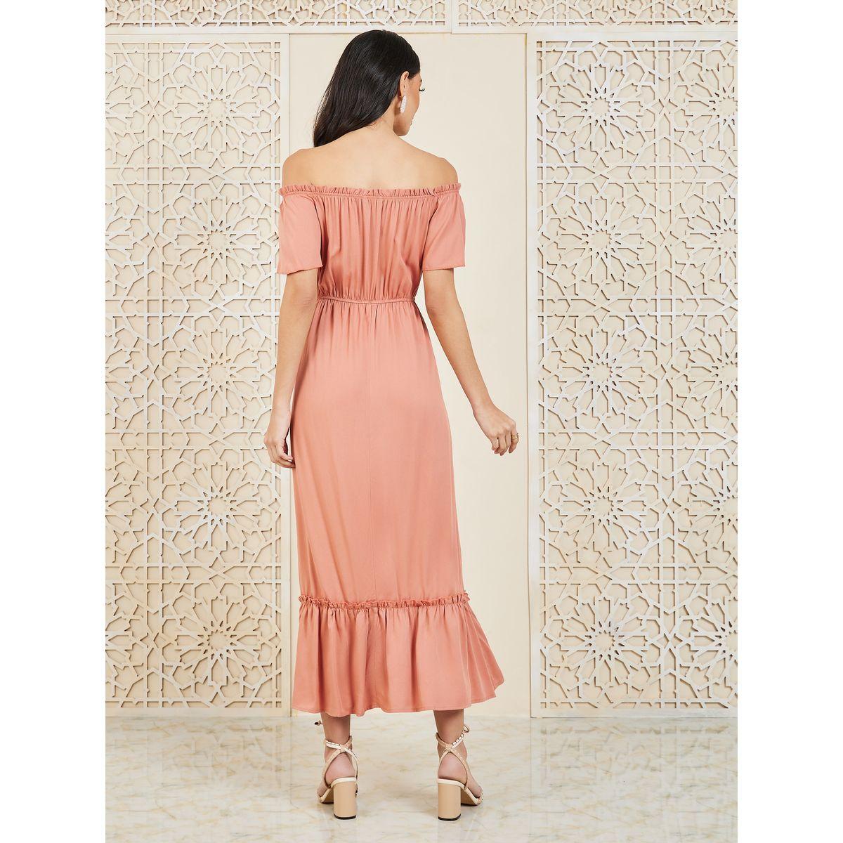 Styli Button Detail Off Shoulder Midi Dress-women-clothing-dresses-image-4