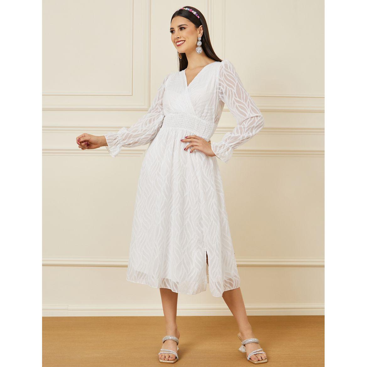 Styli Self Design A-Line Midi Dress with Slit Detail-women-clothing-dresses-image-1