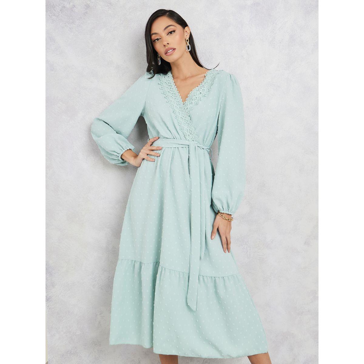 فستان ميدي بكسرات وحزام خصر-women-clothing-dresses-image-2