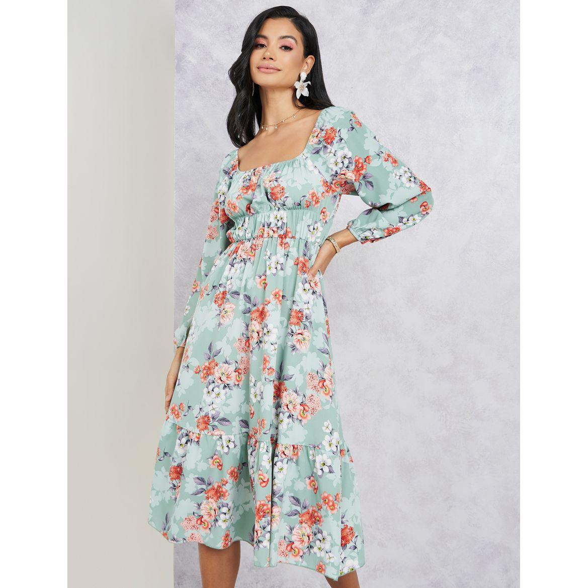 Styli Floral Printed Tiered Midi Dress-women-clothing-dresses-image-2
