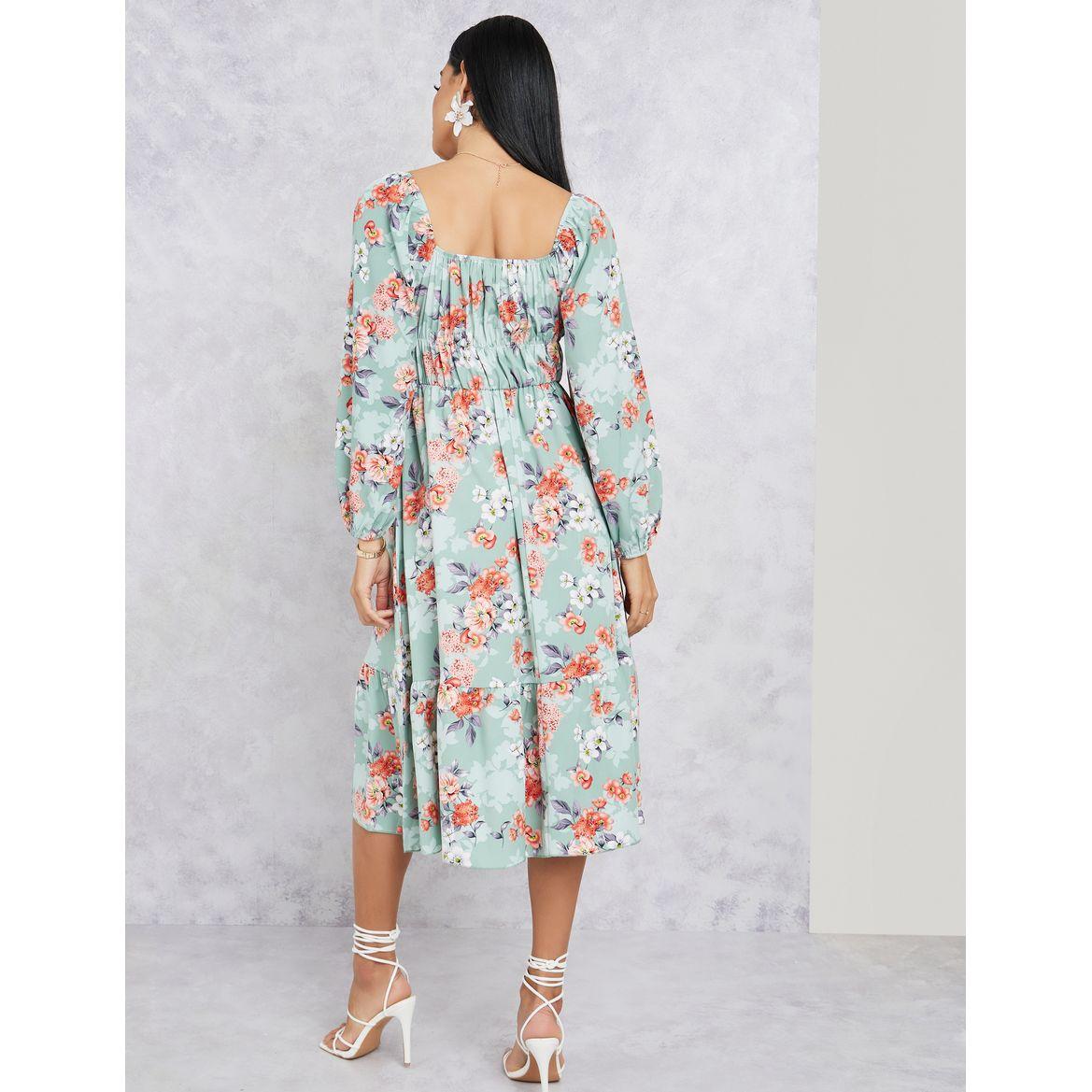 فستان ميدي مطبع بطبعة زهور-women-clothing-dresses-image-4