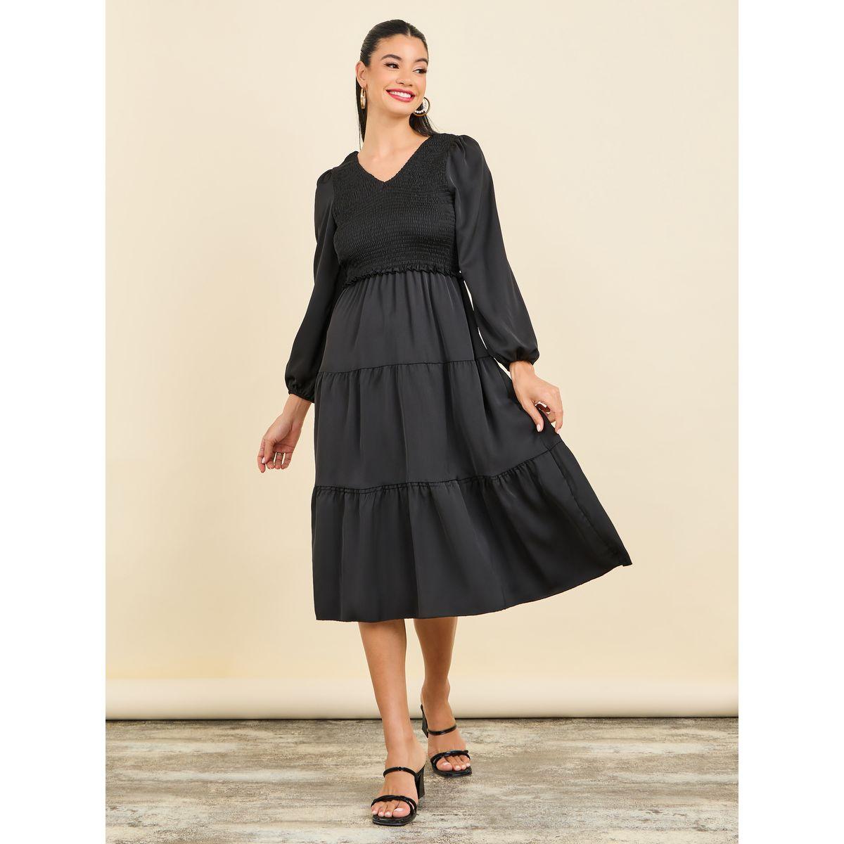 Styli Smocked Detail Tiered Midi Dress-women-clothing-dresses-image-1