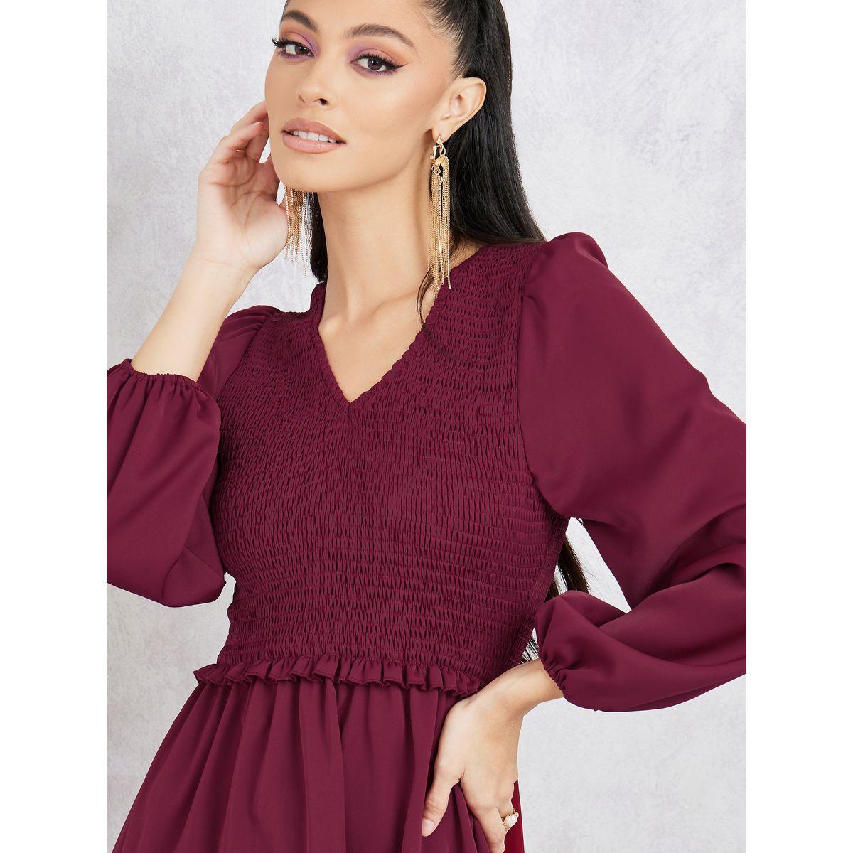 Styli Smocked Detail Tiered Midi Dress-women-clothing-dresses-image-3