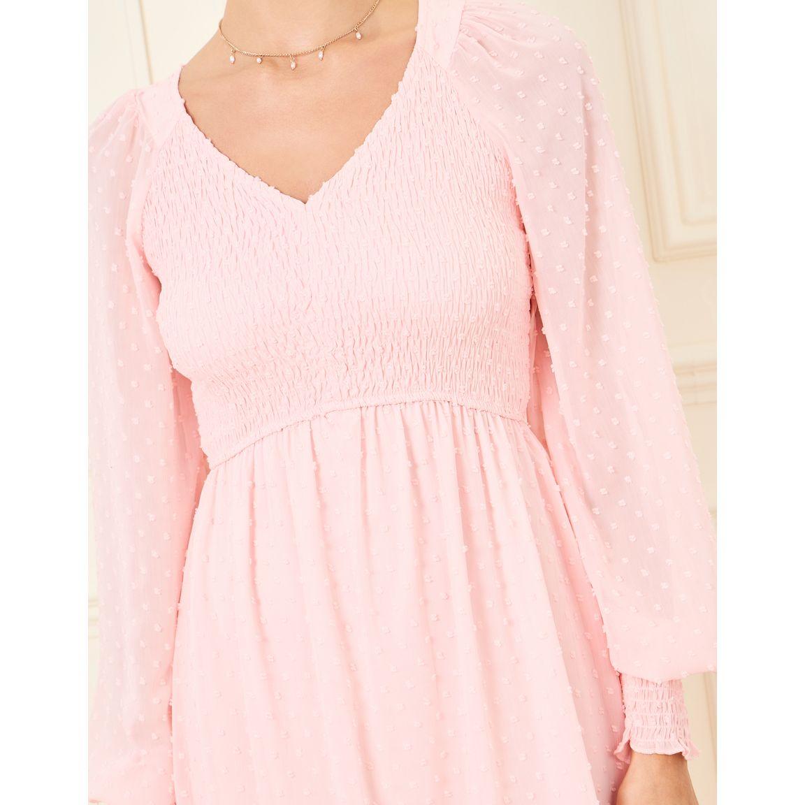 Styli Dobby Smocked A-Line Midi Dress with Cuff Sleeves-women-clothing-dresses-image-3