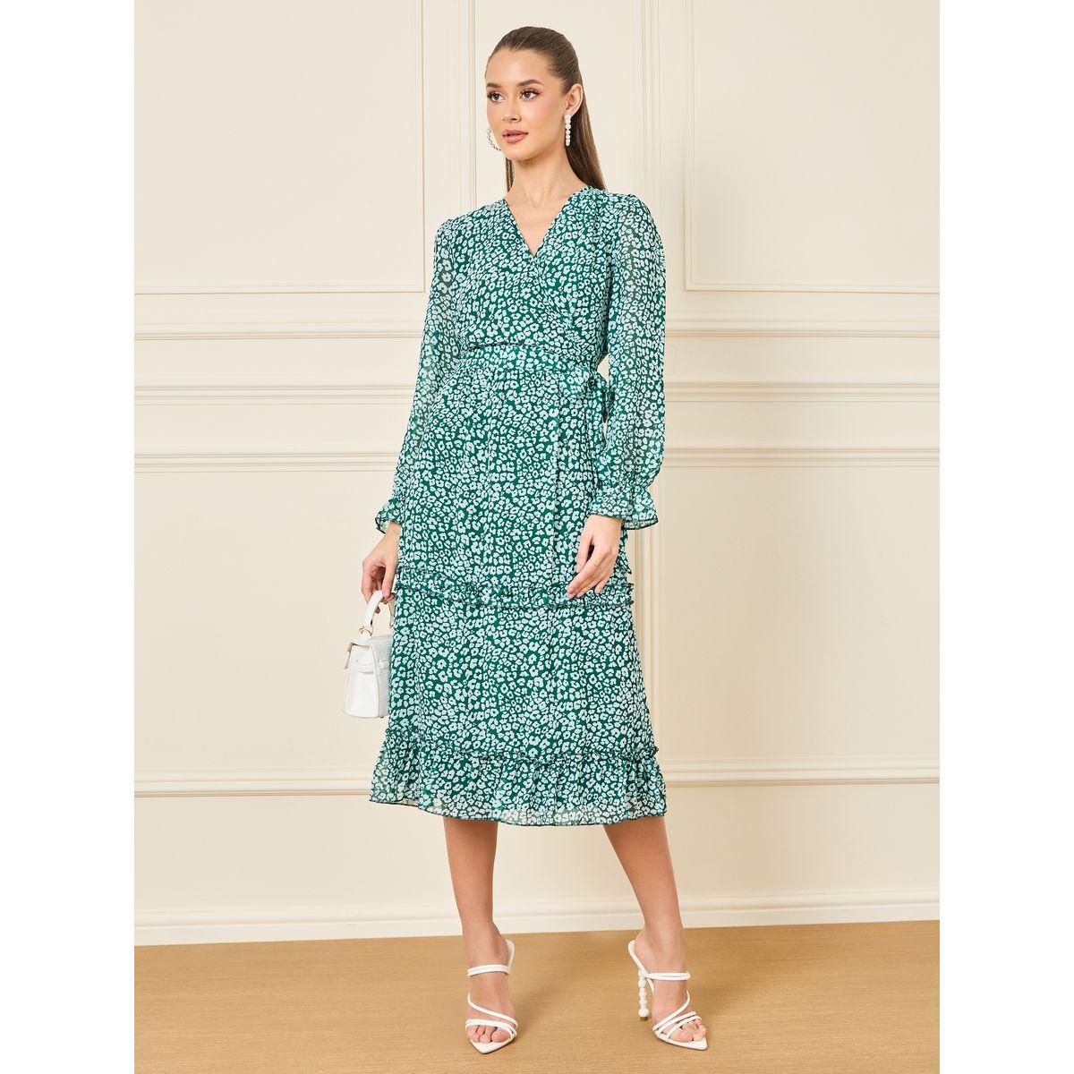 Styli Printed Tiered Midi Dress with Long Sleeves-women-clothing-dresses-image-1