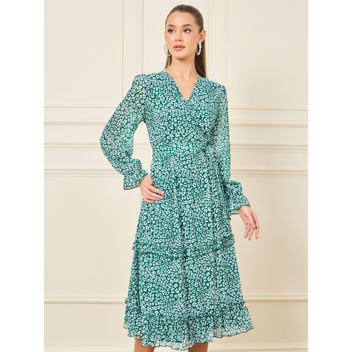 فستان ميدي بكسرات واكمام طويلة-women-clothing-dresses-image-2