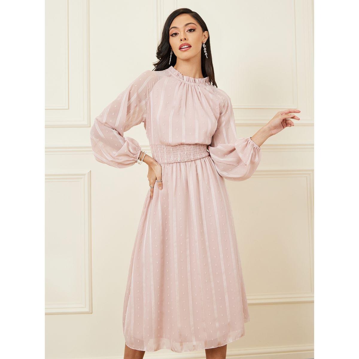 Styli Self Design Volume Sleeve A-Line Midi Dress-women-clothing-dresses-image-1