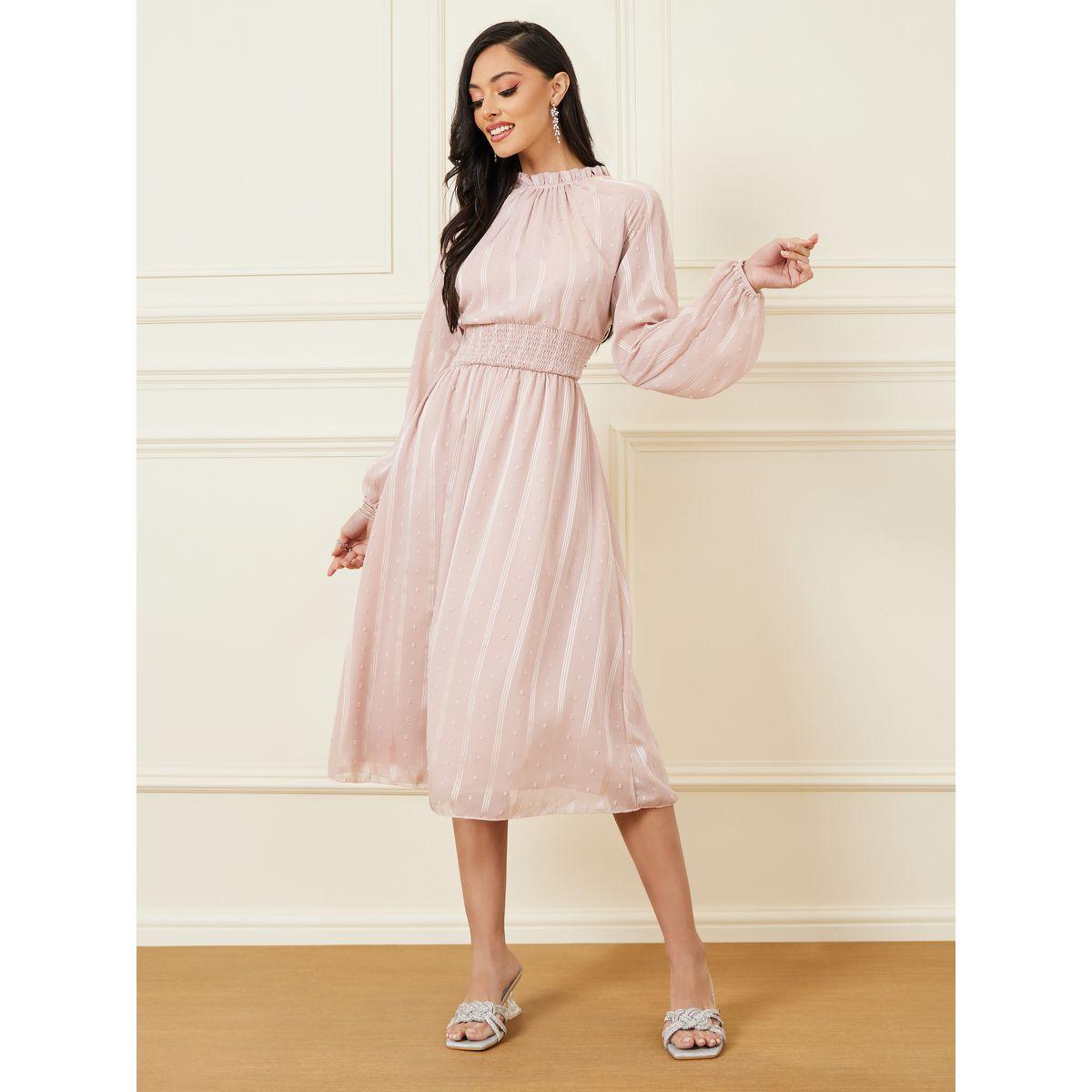 Styli Self Design Volume Sleeve A-Line Midi Dress-women-clothing-dresses-image-2