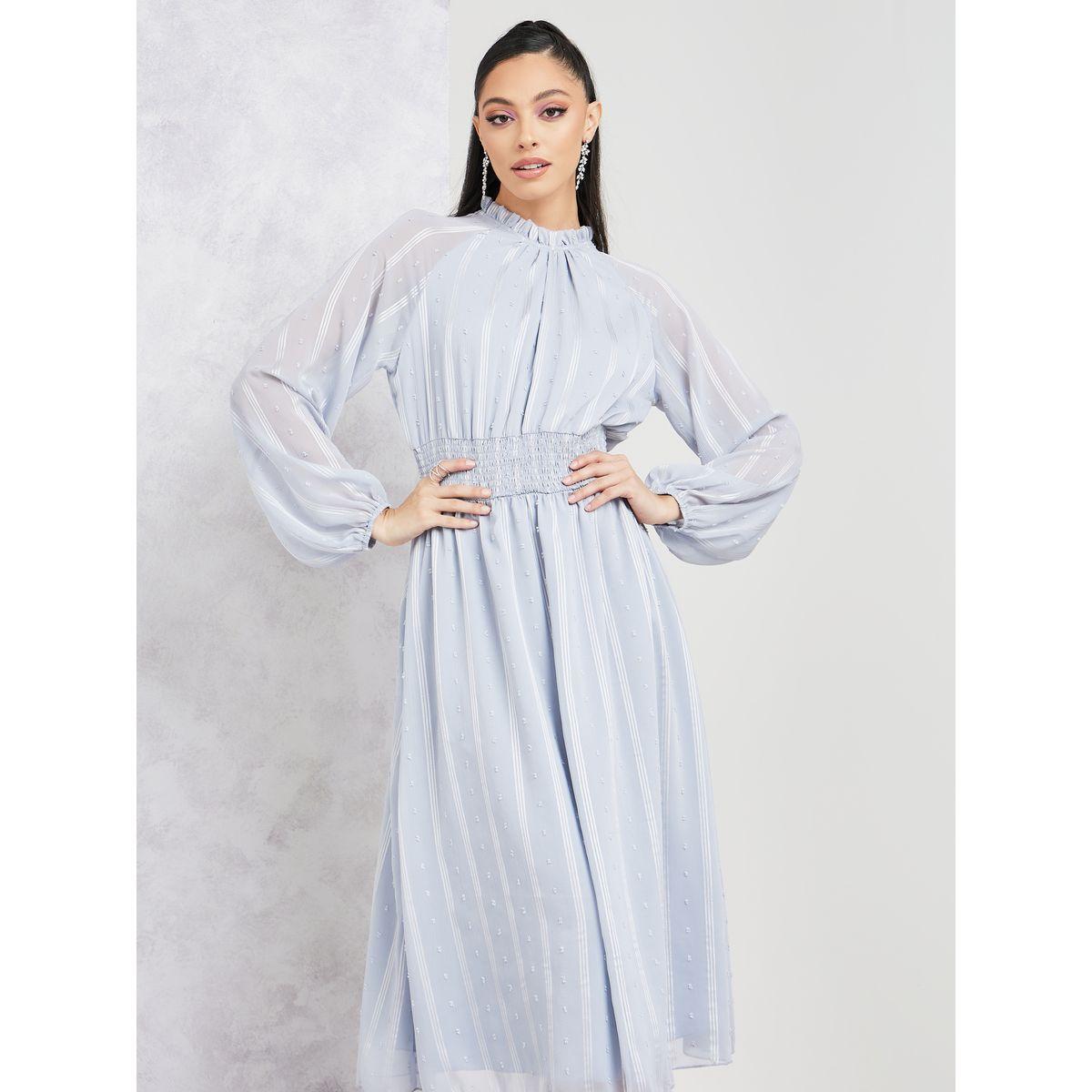 Styli Self Design Volume Sleeve A-Line Midi Dress-women-clothing-dresses-image-2