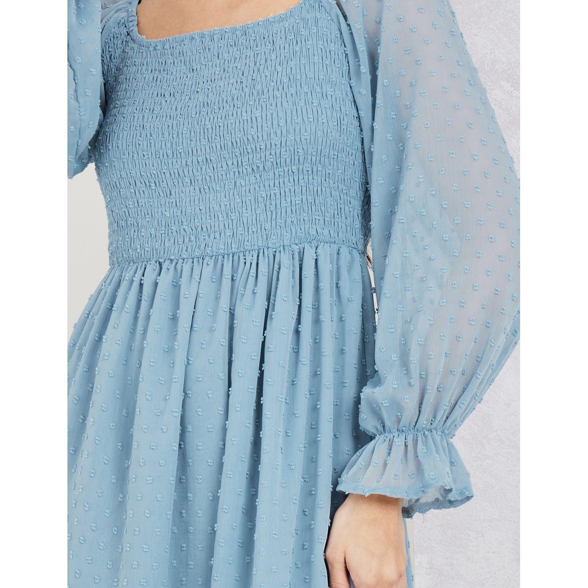 Styli Smocked Knee Length Dress with Long Sleeves-women-clothing-dresses-image-3