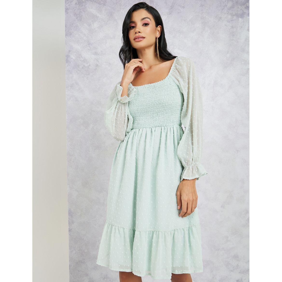 فستان بطول الركبة واكمام طويلة-women-clothing-dresses-image-2