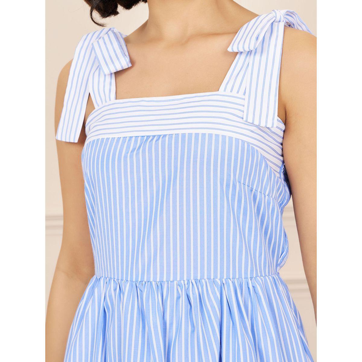 Styli Striped Tie Sleeves Tiered Midi Dress-women-clothing-dresses-image-3