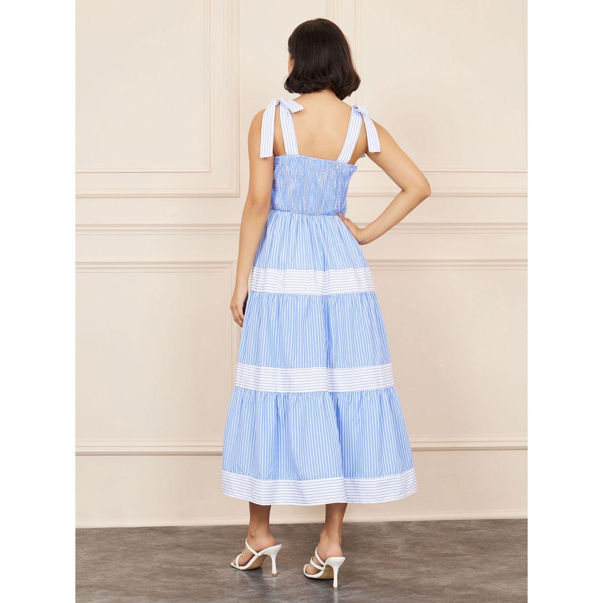 Styli Striped Tie Sleeves Tiered Midi Dress-women-clothing-dresses-image-4