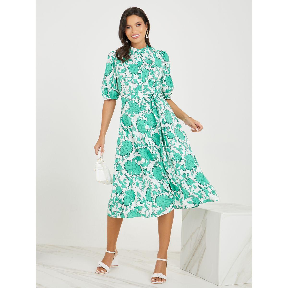 Styli Floral Print High Neck A-Line Midi Dress-women-clothing-dresses-image-1