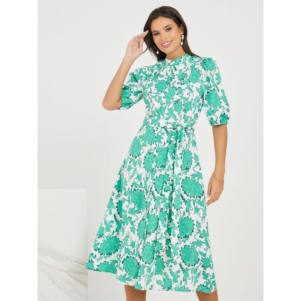 Styli Floral Print High Neck A-Line Midi Dress-women-clothing-dresses-image-2