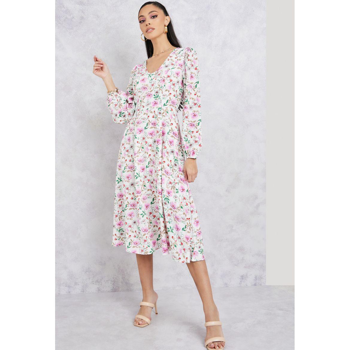 Styli Printed Long Sleeves A-Line Midi Dress-women-clothing-dresses-image-1
