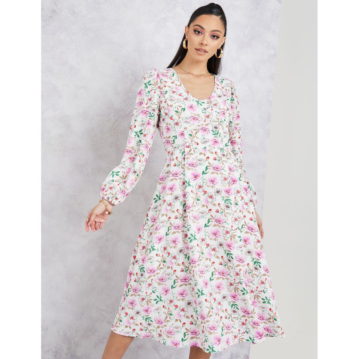 Styli Printed Long Sleeves A-Line Midi Dress-women-clothing-dresses-image-2