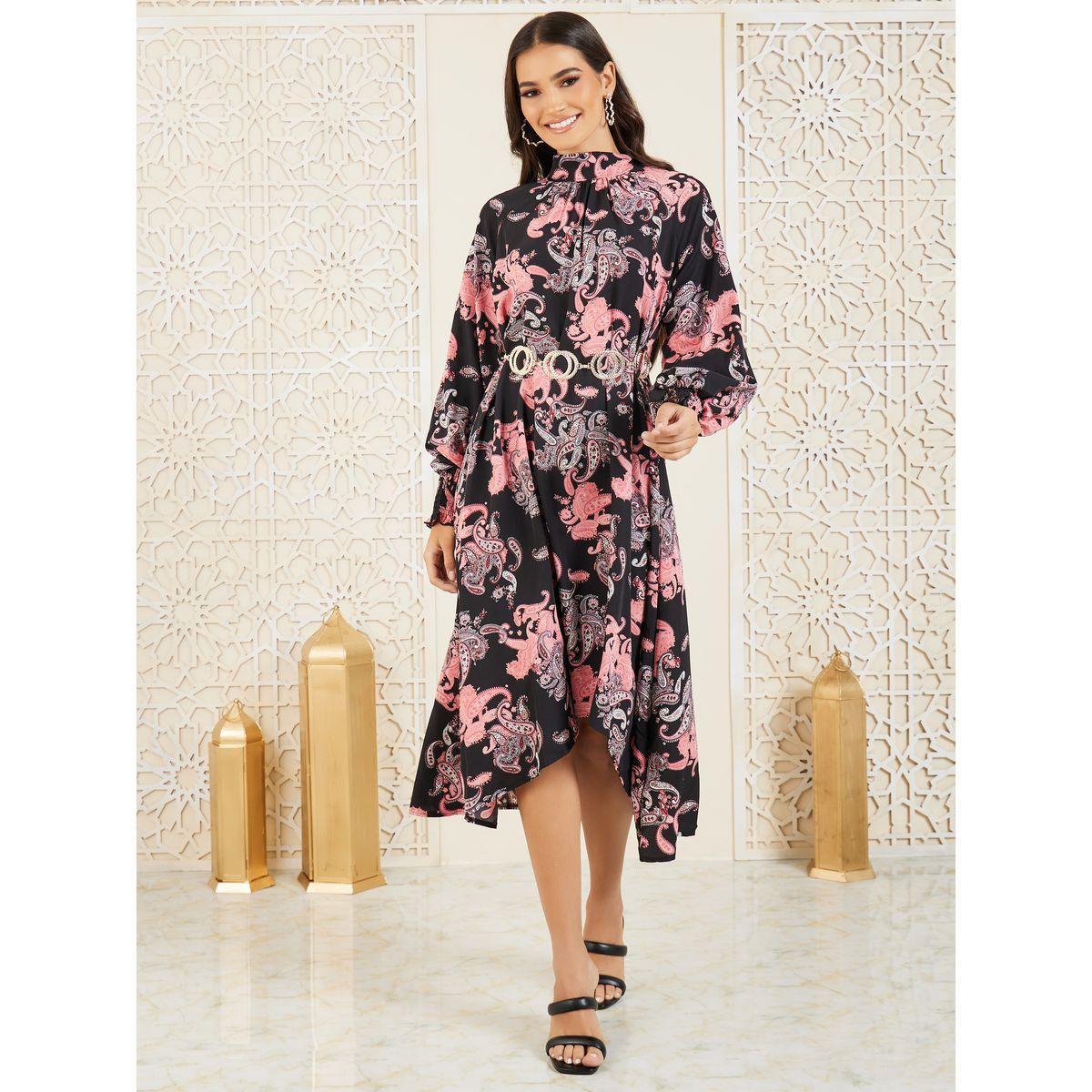 فستان ميدي بحافة غير متماثلة الطول-women-clothing-dresses-image-1