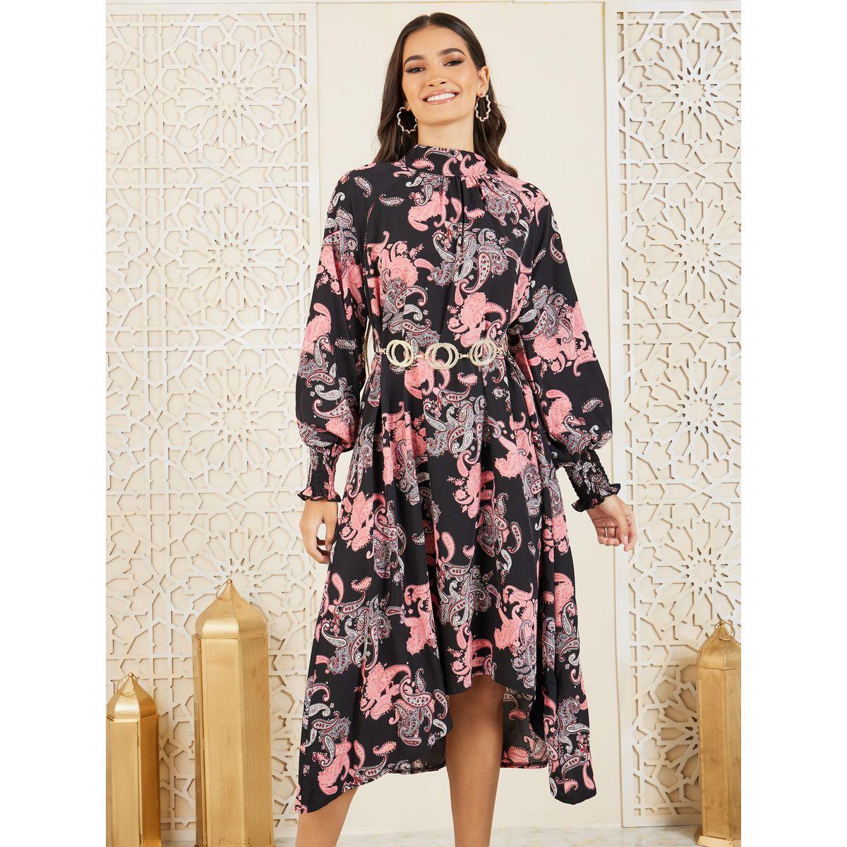 فستان ميدي بحافة غير متماثلة الطول-women-clothing-dresses-image-2